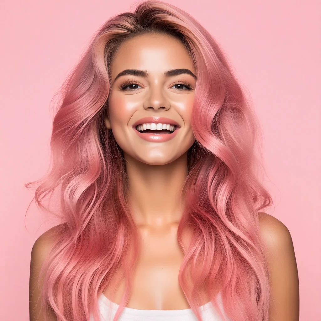 AI hairstyle changer customer with pink long wave