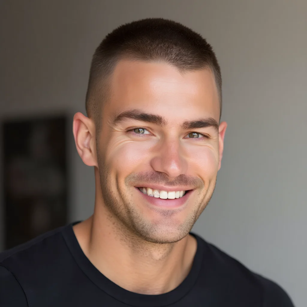 AI hairstyle changer customer with buzz cut